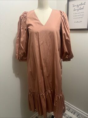 a new day Puff Sleeve V-Neck Midi Dress in Dusty Rose